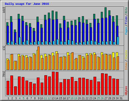 Daily usage for June 2016